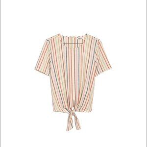 Lightweight Cotton Tie-Front Madewell Striped Top - Size M
